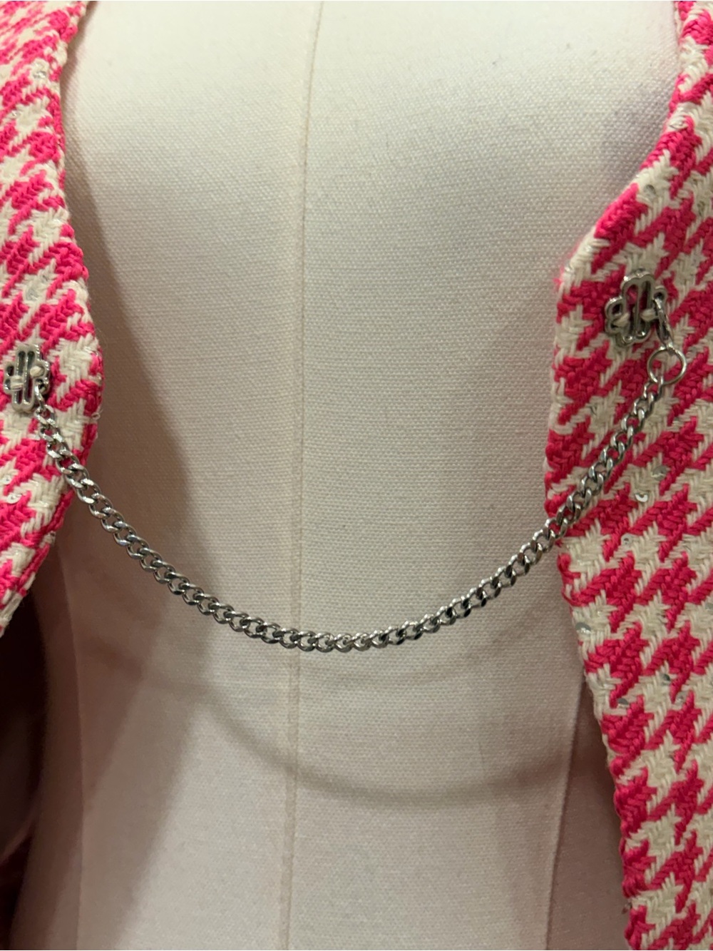 Rivir 2pc Pink/White Houndstooth Tweed Crop Blazer and Short Set - Picture 8 of 15